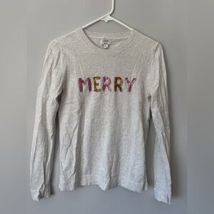 J. Crew multi sequins “Merry” Christmas teddy sweater